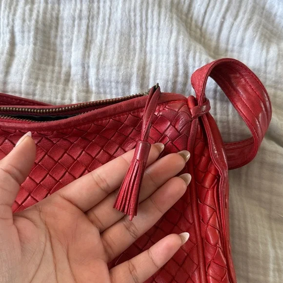 Vintage Bottega Veneta Red Woven Shoulder Bag - Picture 6 of 10